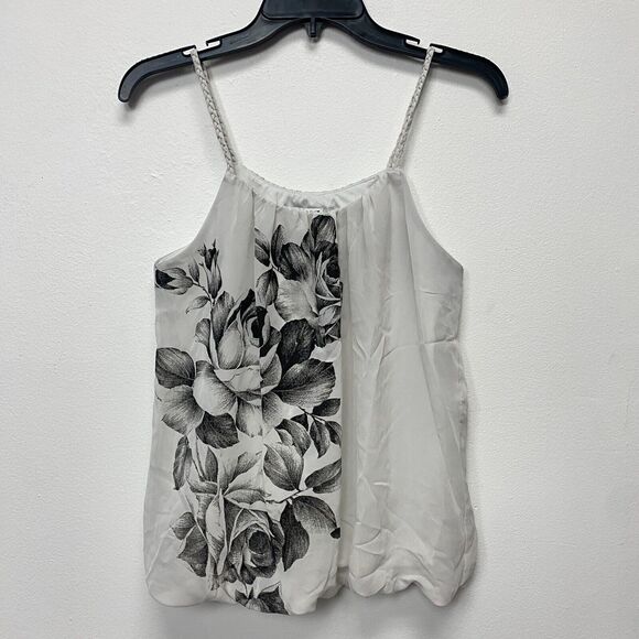 Forever 21 Women's Y2K White Black Artsy Floral Print Braided Strap Tank Top - Picture 1 of 8